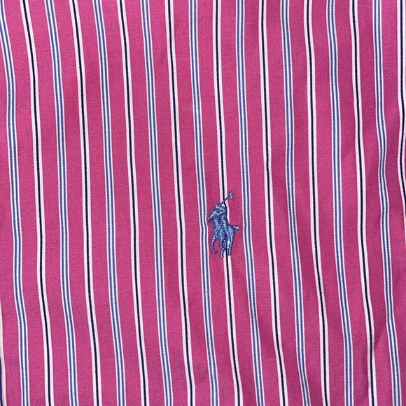 Polo Ralph Lauren Men’s Size Large Pink Striped Long Sleeve Poplin Shirt cotton - Picture 2 of 8